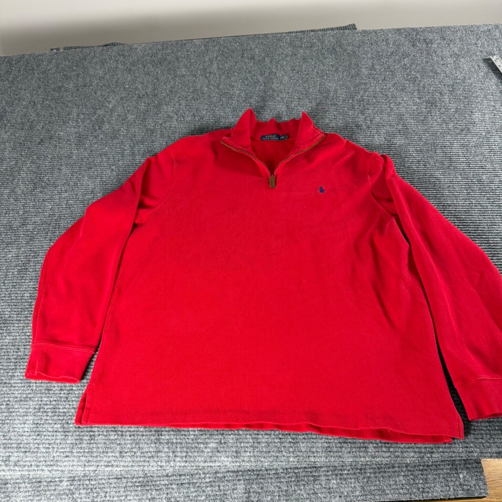 Polo Ralph Lauren Mens XXL Red Quarter Zip Pullover Long Sleeve Pony Logo Knit